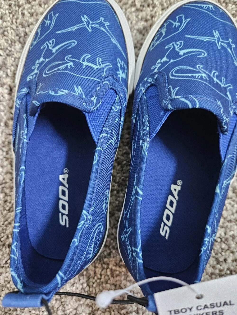 Kids' Blue Dinosaur Slip-On Sneakers